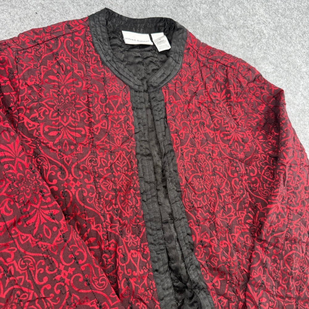 Alfred Dunner Womens Red Black Damask Quilted Open Front Jacket Size 10 - Picture 2 of 7